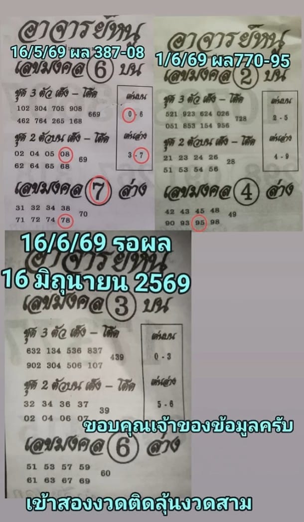 เลขอาจารย์หนู 16/6/69
