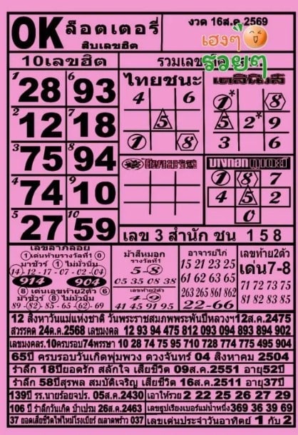 หวย ok ล็อตเตอรี่ 16/8/69