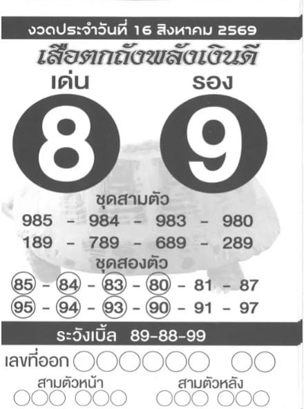หวยเสือตกถัง 16/8/69