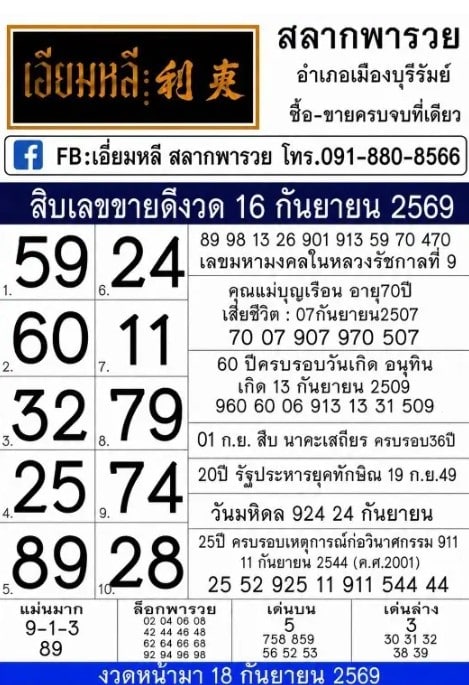 สลากพารวย 16/9/69