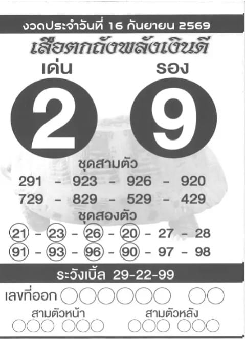 หวยเสือตกถัง 16/9/69