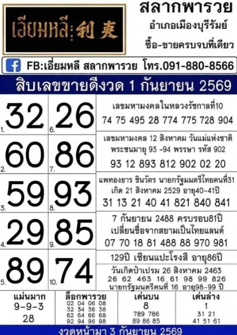 สลากพารวย 1/9/69