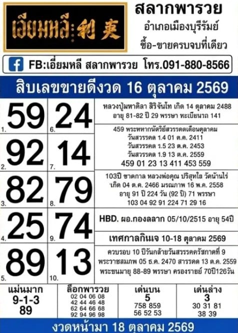 สลากพารวย 16/10/69